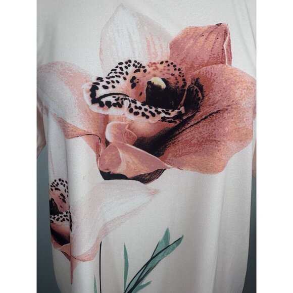 DG2 Diane Gilman Shirt Peach Floral Short Sleeve Top Size Small NWT - Picture 7 of 10